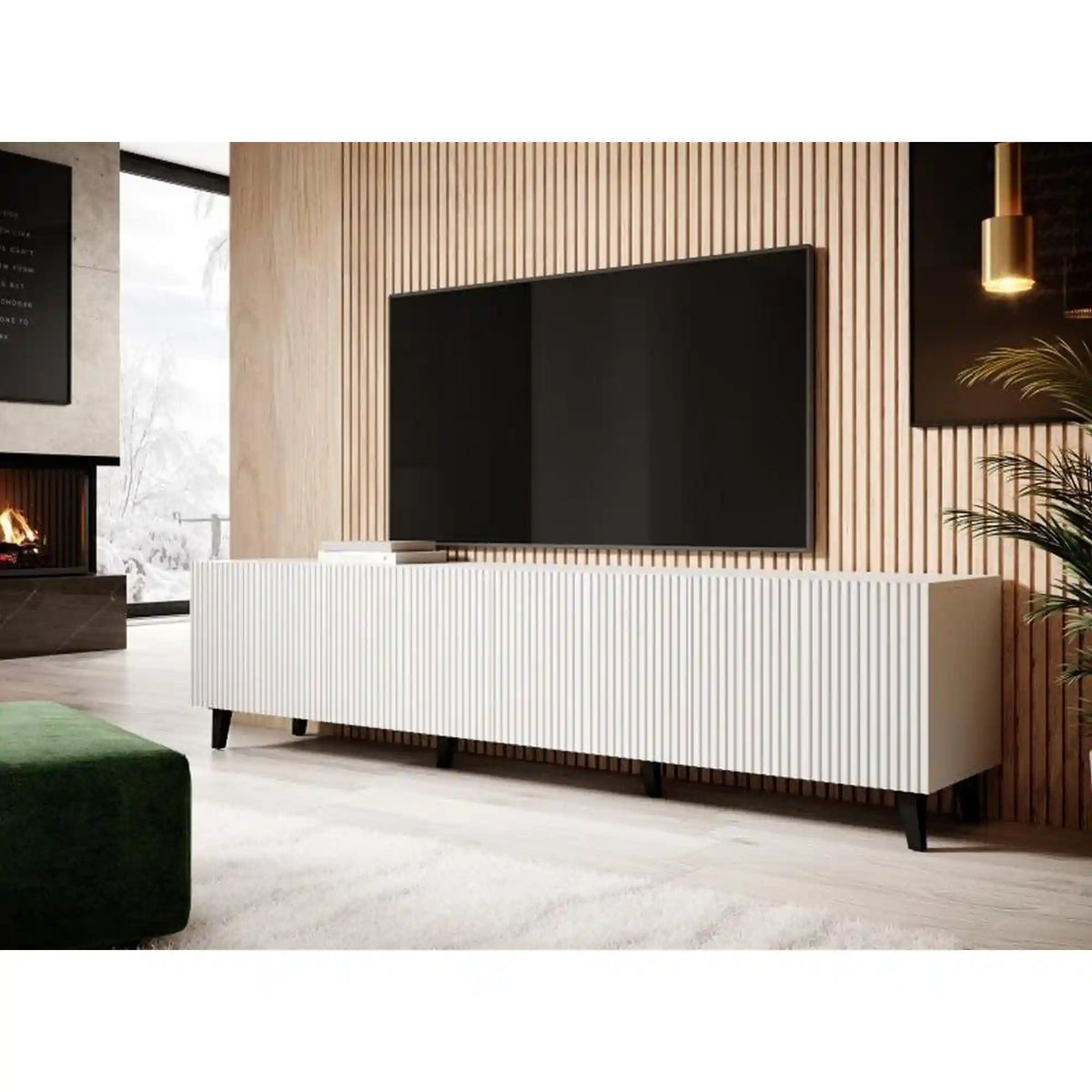 Comoda TV mare PAFOS, alb, PAL laminat, 200x40x52 cm