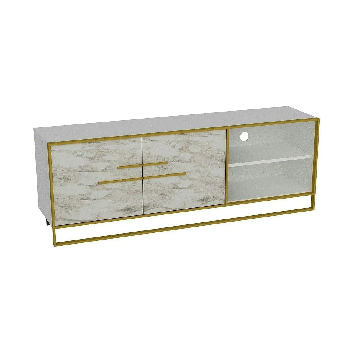 Comoda TV POLKA, alb/auriu, PAL melaminat/metal, 160x39x57 cm
