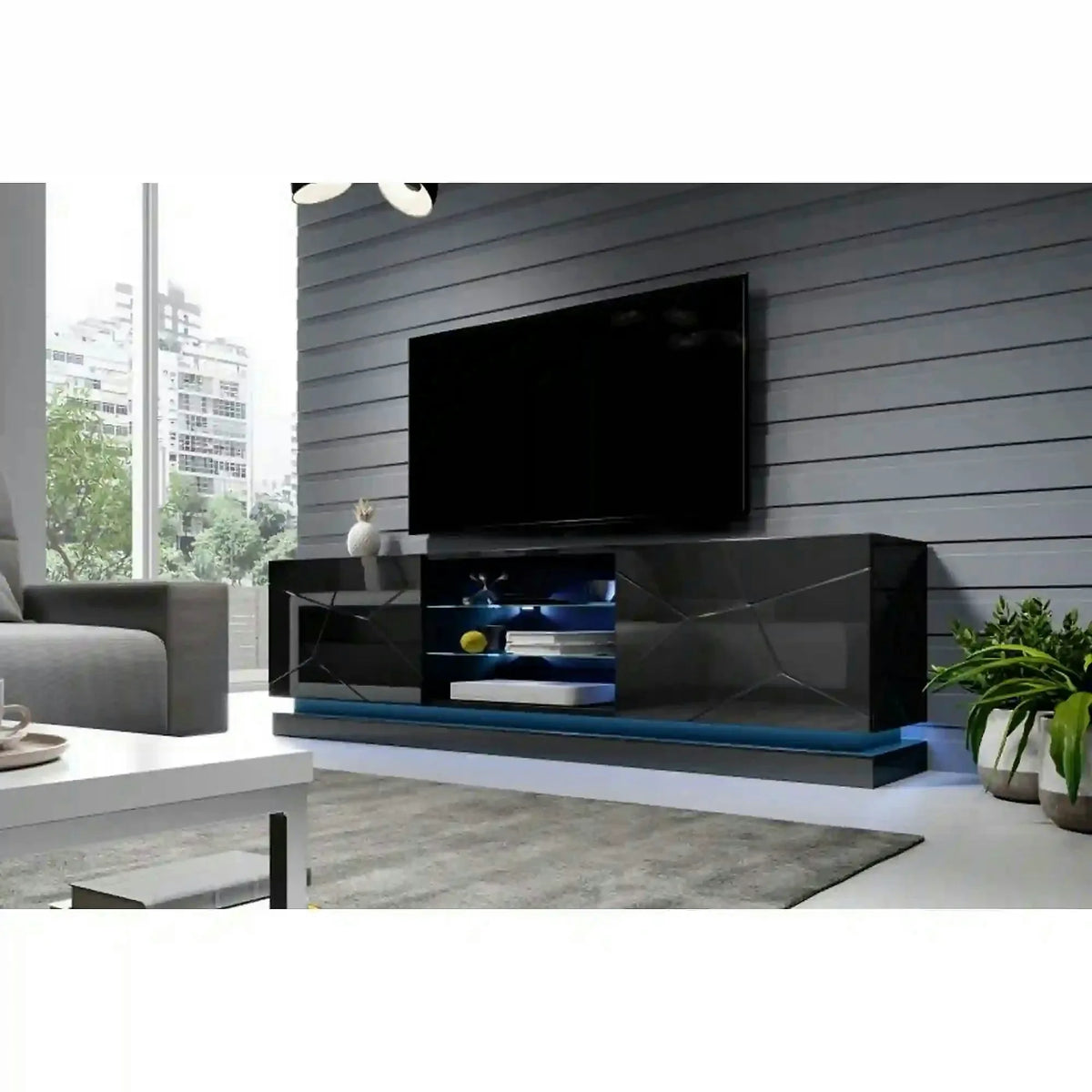 Comoda TV QIU, negru, 200x40x57 cm
