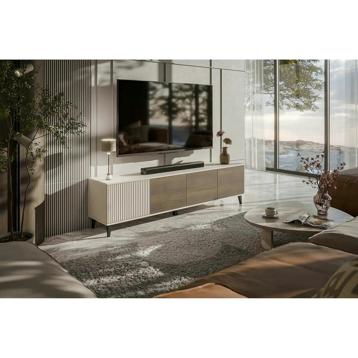 Comoda TV RANDOM 2 RTV-3, casmir/nuc/negru, PAL furniruit, 200x40x52 cm