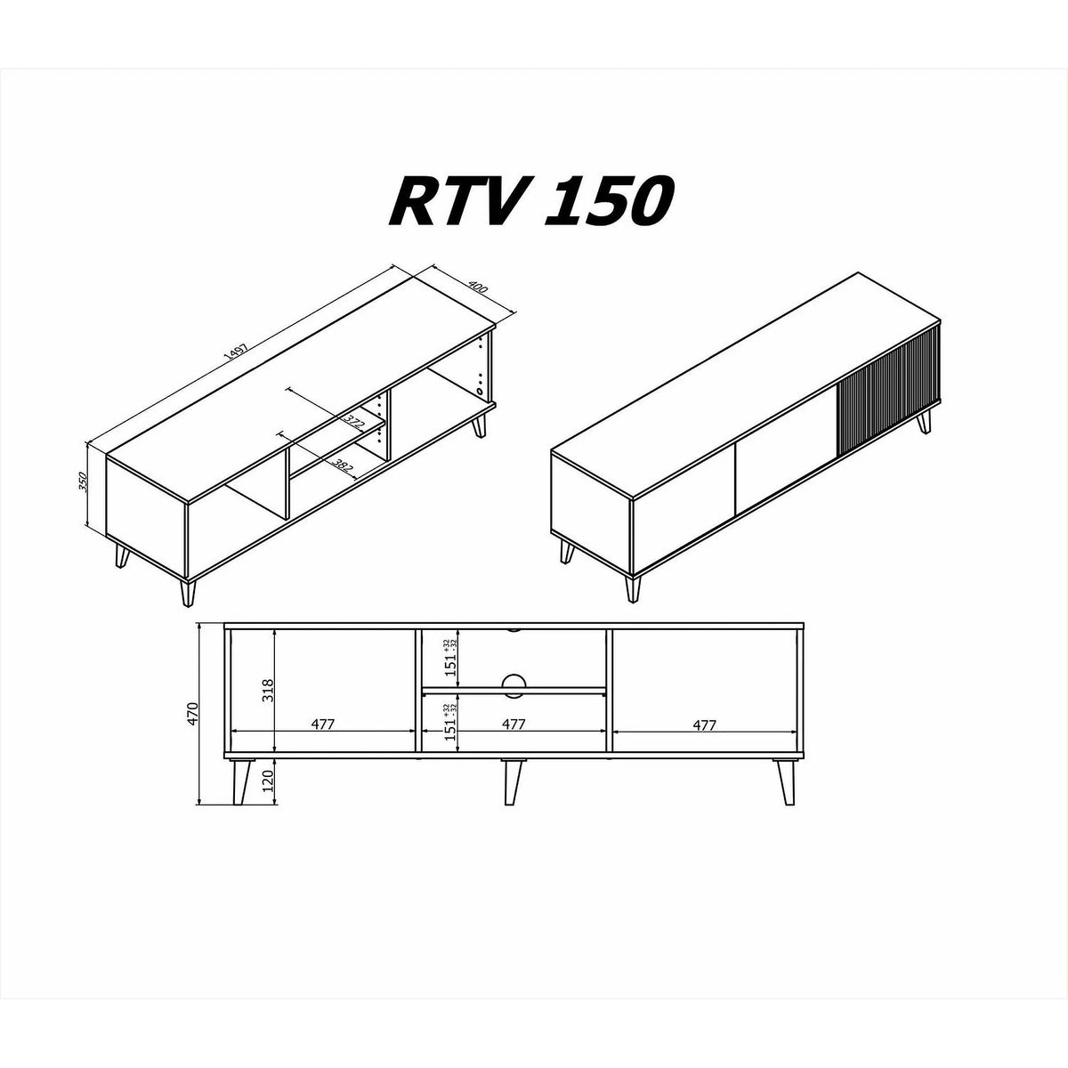 Comoda TV RANDOM , stejar wotan/negru, PAL furniruit, 150x40x47 cm