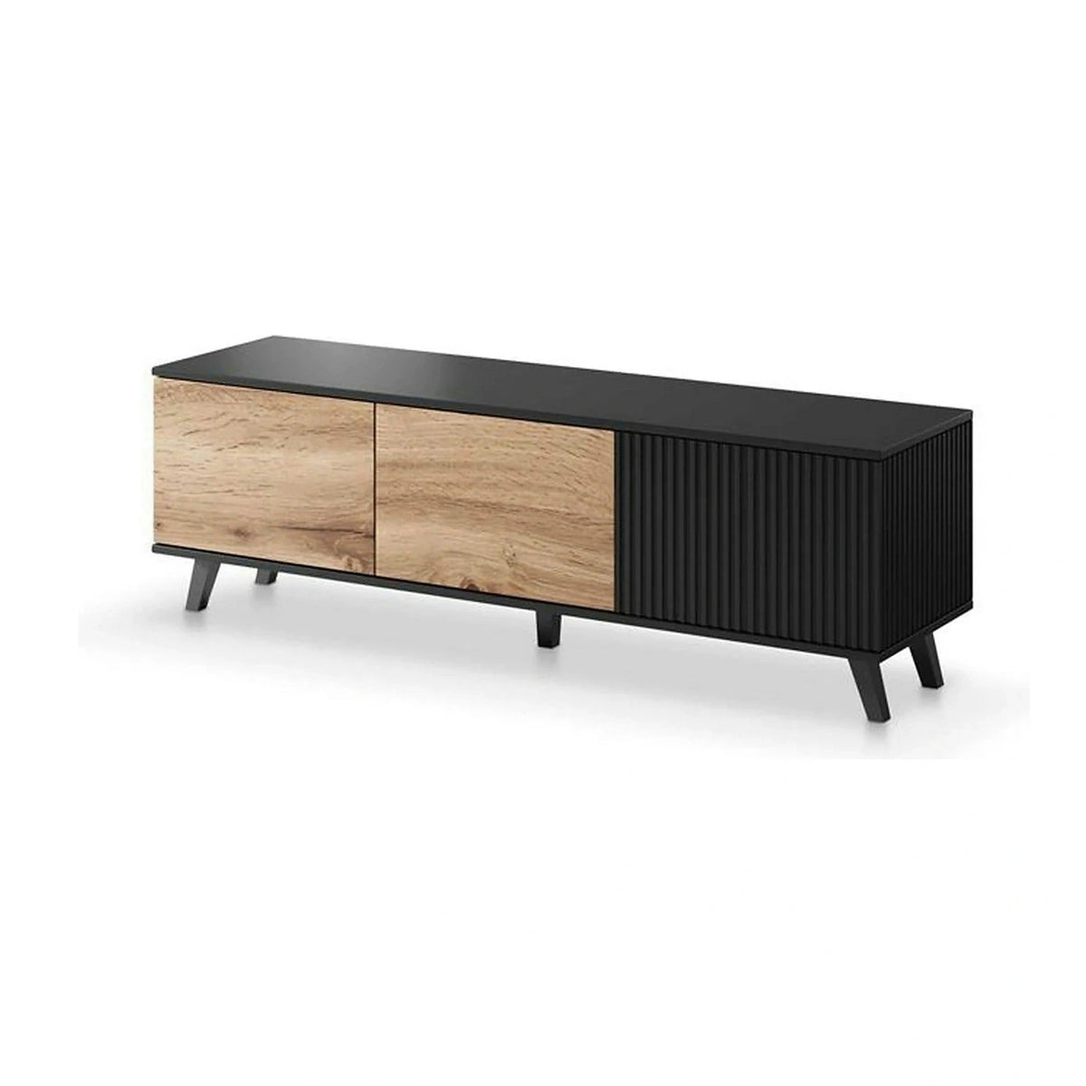 Comoda TV RANDOM , stejar wotan/negru, PAL furniruit, 150x40x47 cm