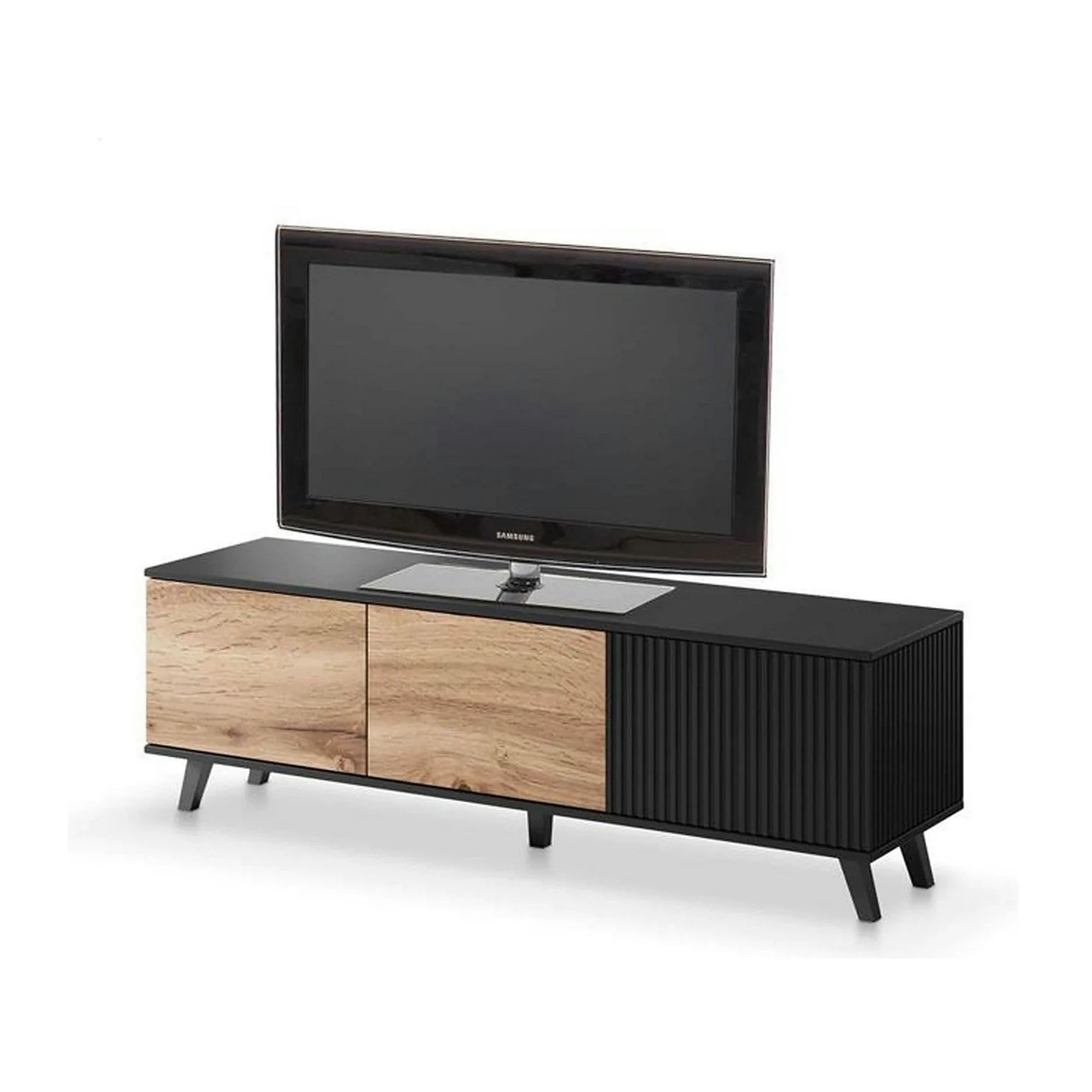 Comoda TV RANDOM , stejar wotan/negru, PAL furniruit, 150x40x47 cm
