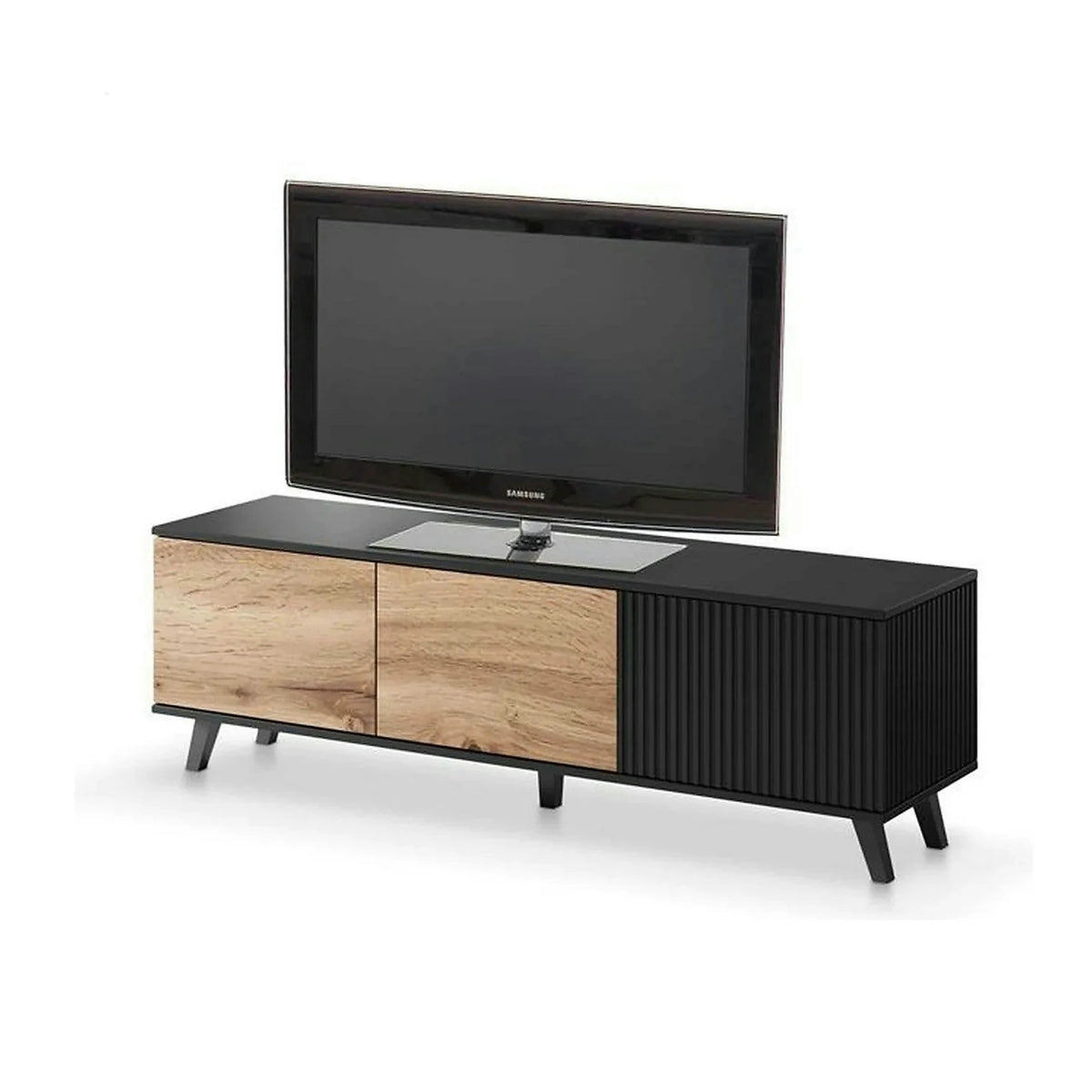 Comoda TV RANDOM , stejar wotan/negru, PAL furniruit, 150x40x47 cm