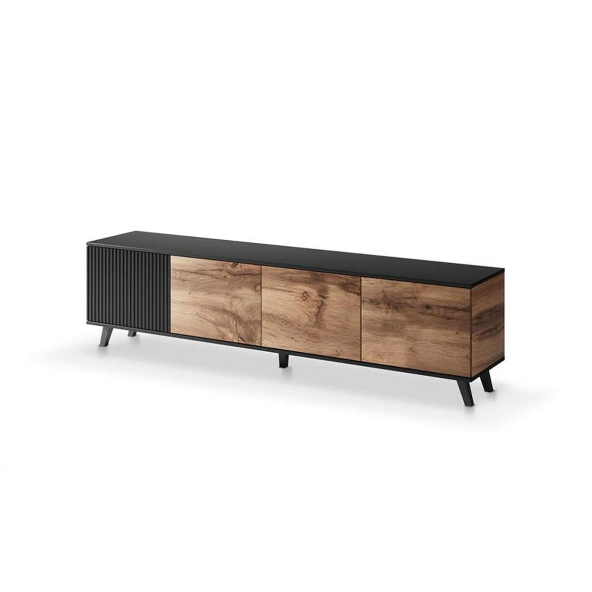 Comoda TV RANDOM, stejar wotan/negru, PAL furniruit, 200x40x52 cm