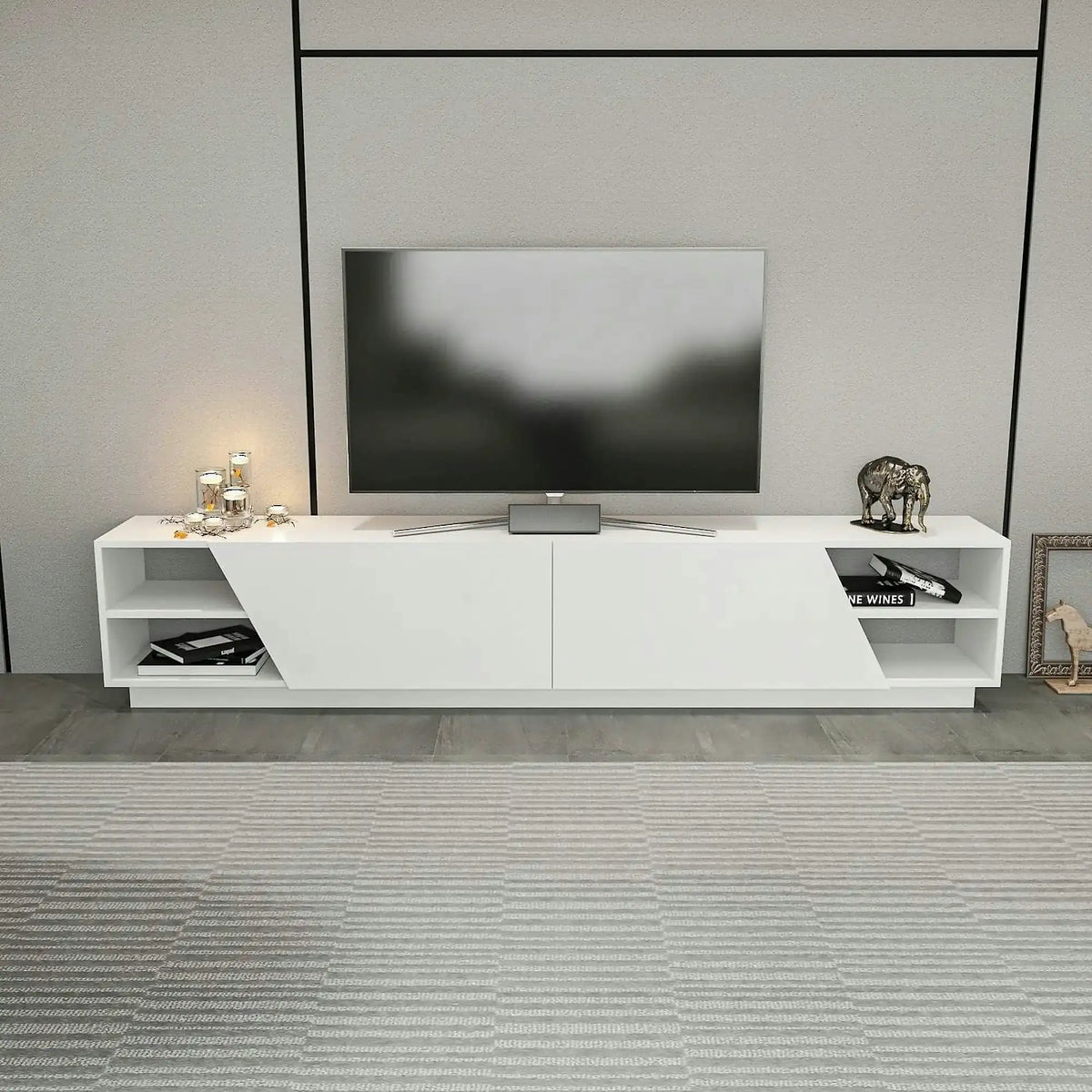 Comoda TV RHODES, alb, PAL melaminat, 240x37x47 cm