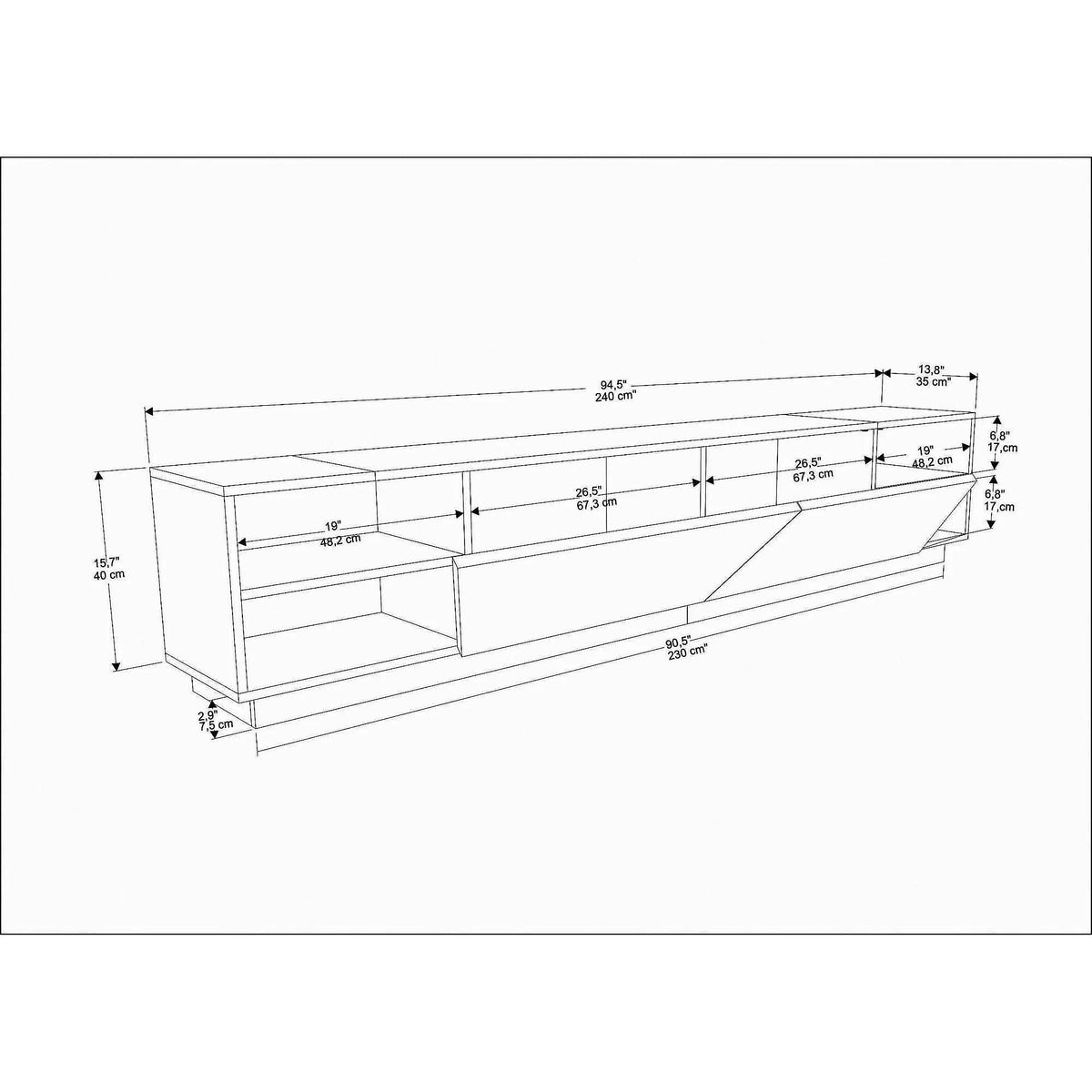 Comoda TV RHODES, gri antracit/stejar, PAL melaminat, 240x37x47 cm