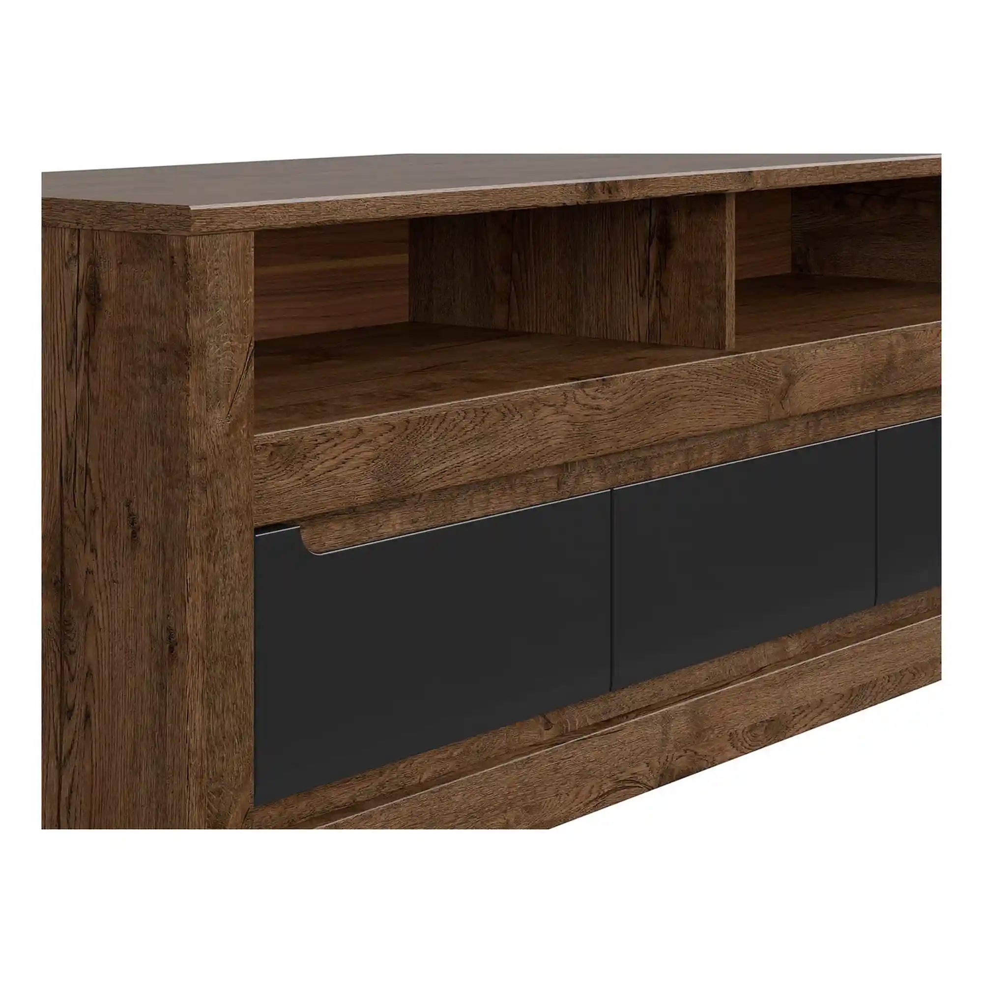 Comoda TV RUSO, stejar/negru mat, PAL laminat, 149x46x59 cm