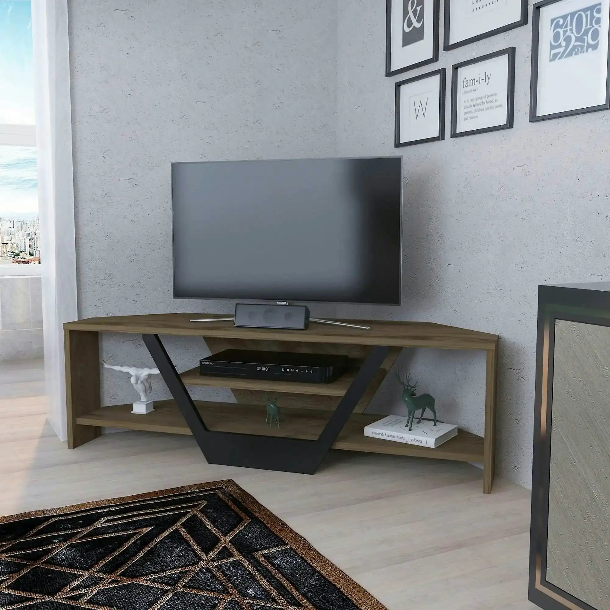 Comoda TV SARES, nuc/negru, PAL melaminat, 120x35x37 cm