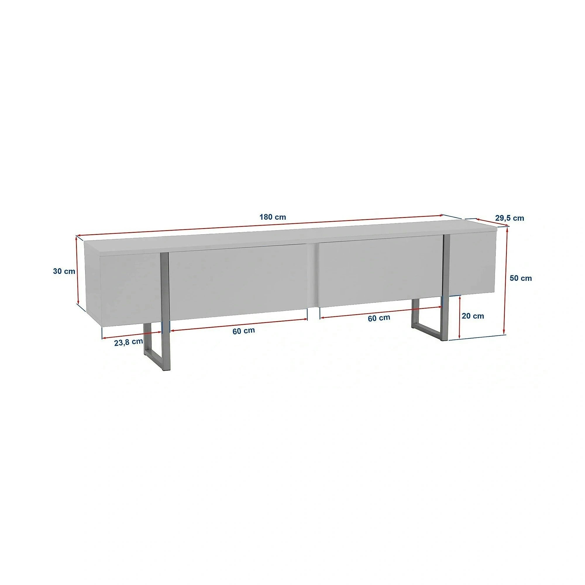 Comoda TV SERENITY, alb/auriu, PAL/metal, 180x30x50 cm