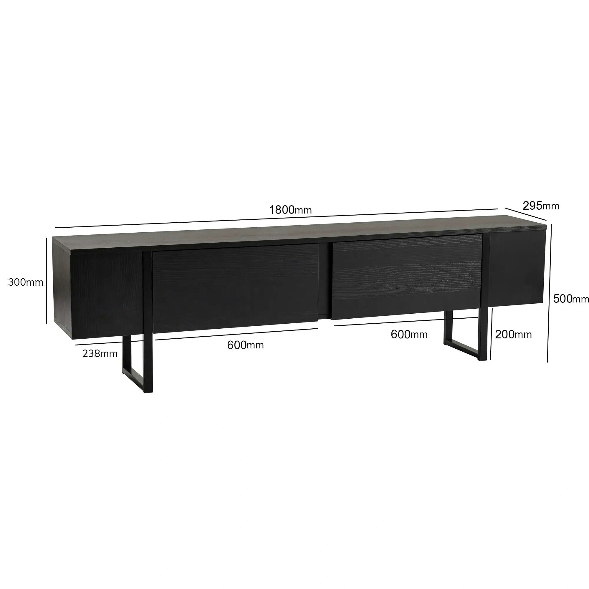 Comoda TV SERENITY, negru, PAL/metal, 180x30x50 cm