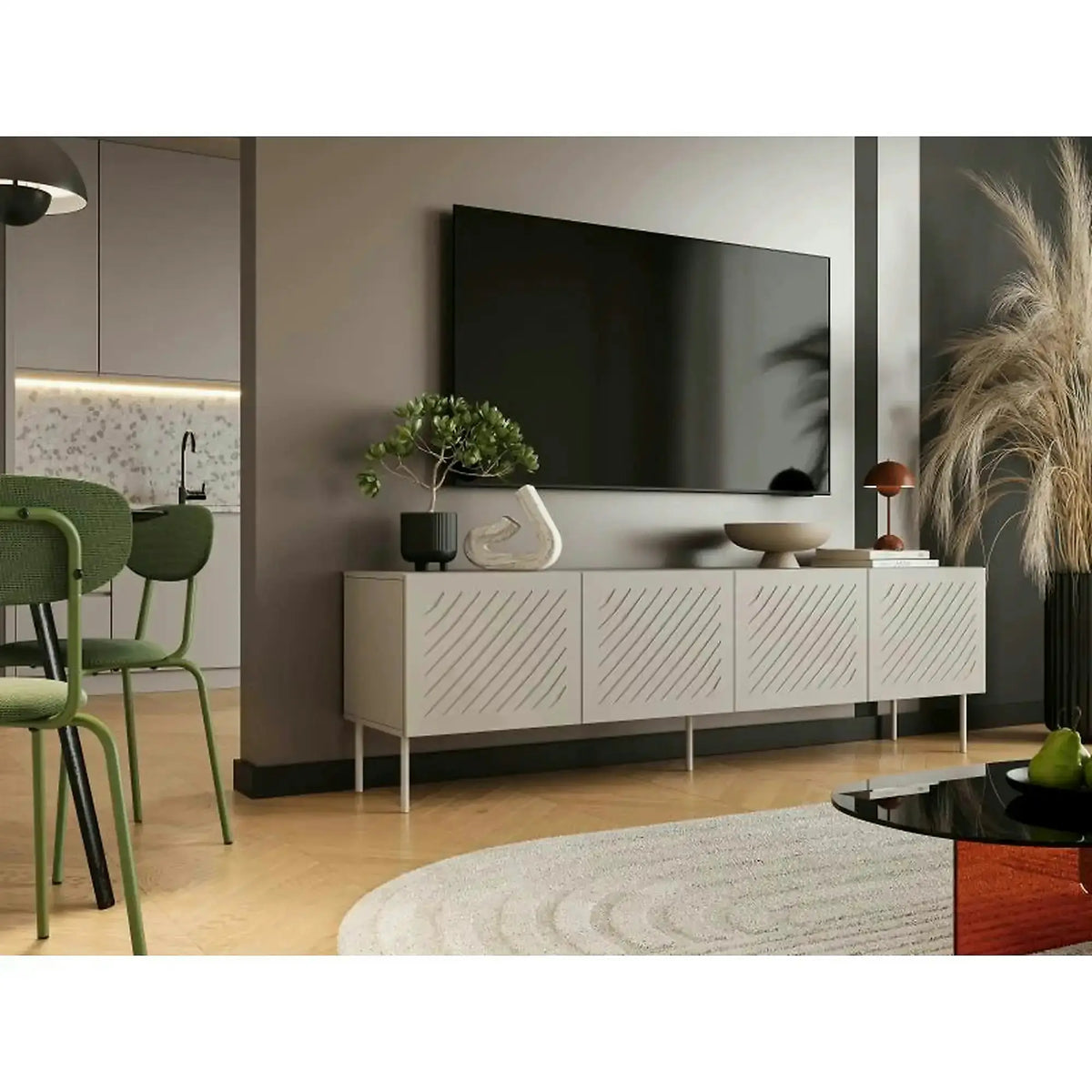 Comoda TV SIENA, bej, PAL laminat/metal, 201x40x60 cm