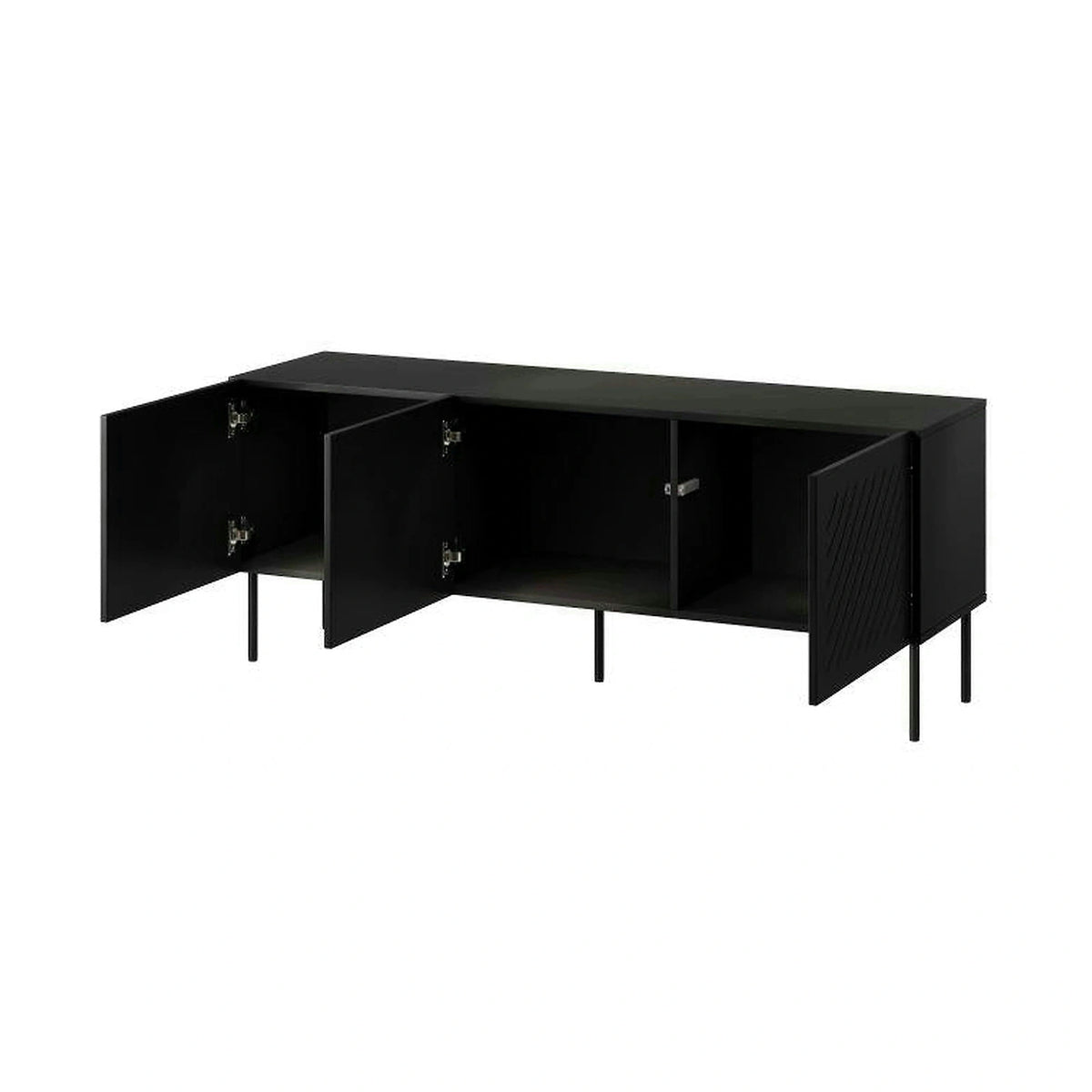 Comoda TV SIENA, negru, PAL laminat/metal, 151x40x60 cm