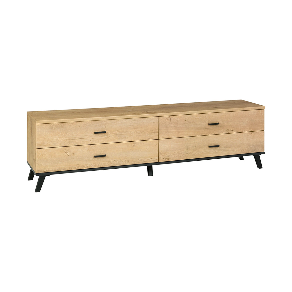 Comoda TV SIRAN TYP 6, stejar lefkas/negru, DTD laminat/plastic, 181x40x50 cm