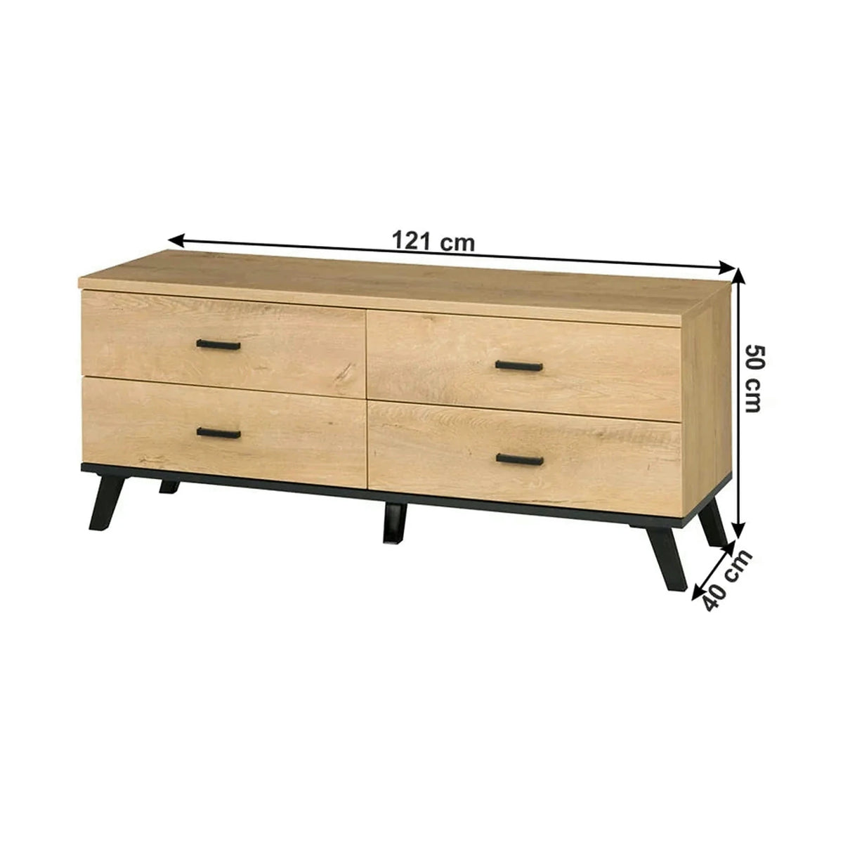 Comoda TV SIRAN TYP 7, stejar lefkas/negru, DTD laminat/plastic, 121x40x50 cm