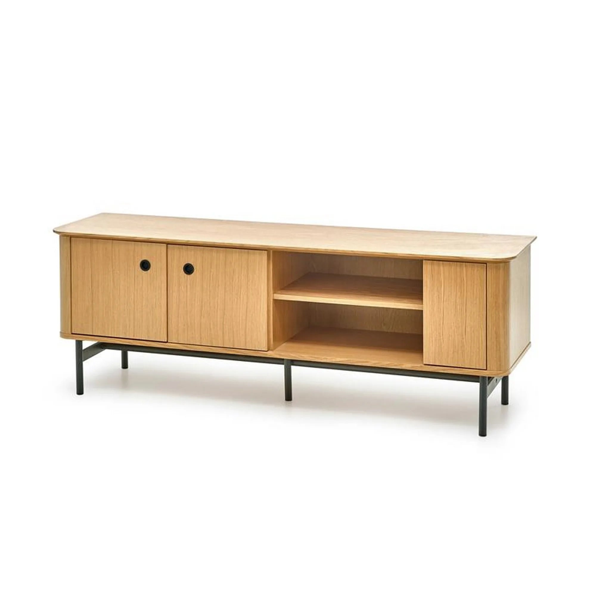 Comoda TV SMART, stejar/negru, furnir/metal, 167x44x59 cm