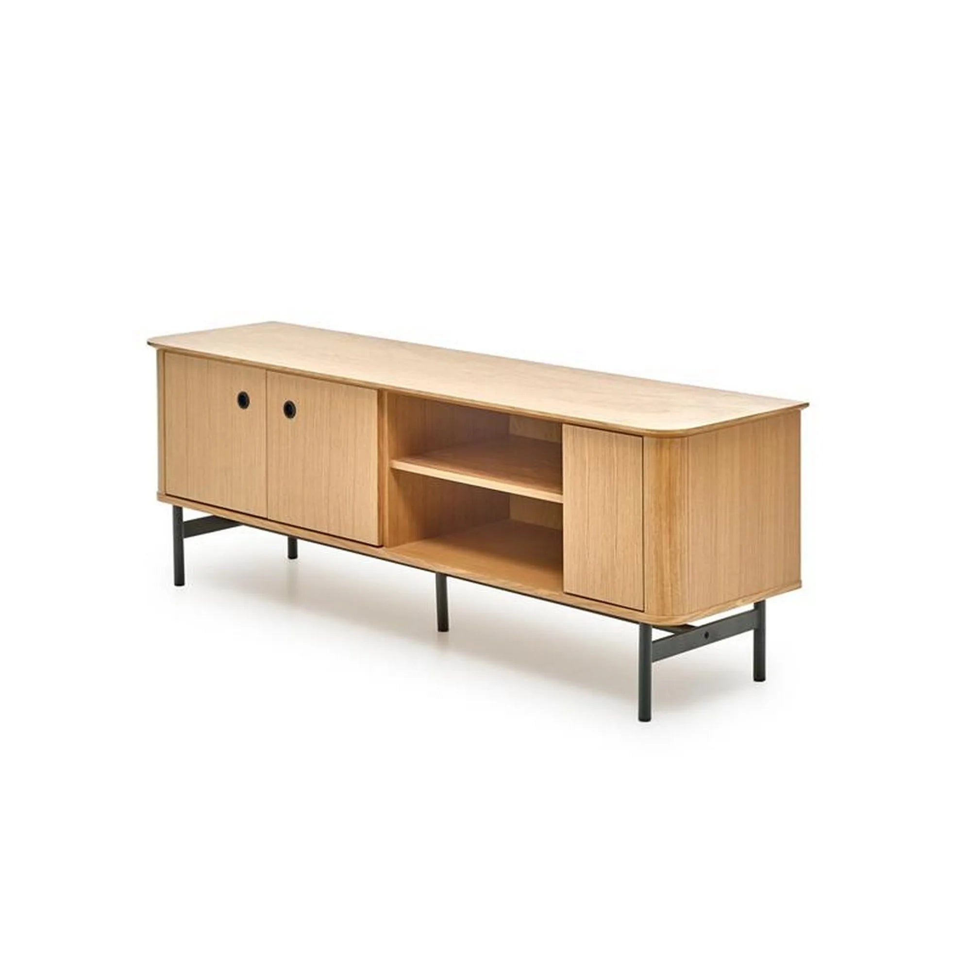 Comoda TV SMART, stejar/negru, furnir/metal, 167x44x59 cm