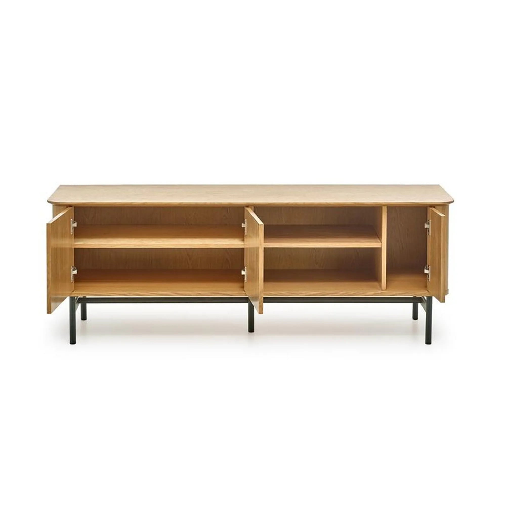 Comoda TV SMART, stejar/negru, furnir/metal, 167x44x59 cm