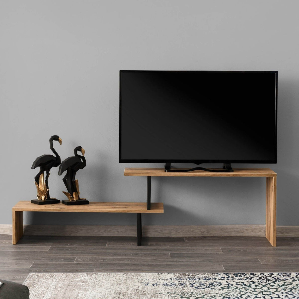 Comoda TV, stejar/negru, PAL, 153x30x44 cm