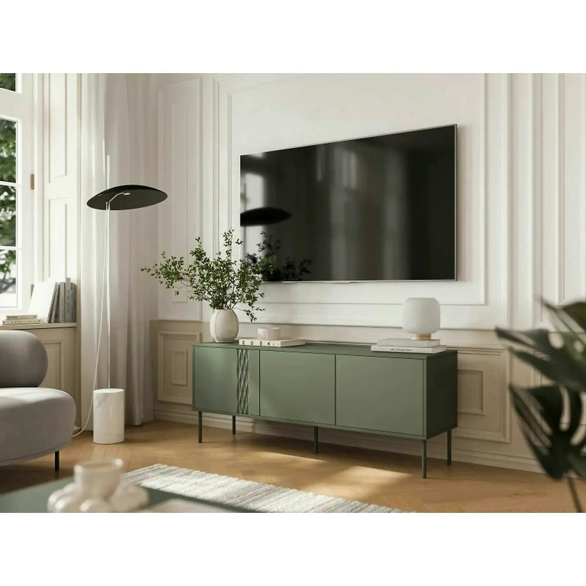 Comoda TV TRESSE, verde, PAL, 150x40x55 cm