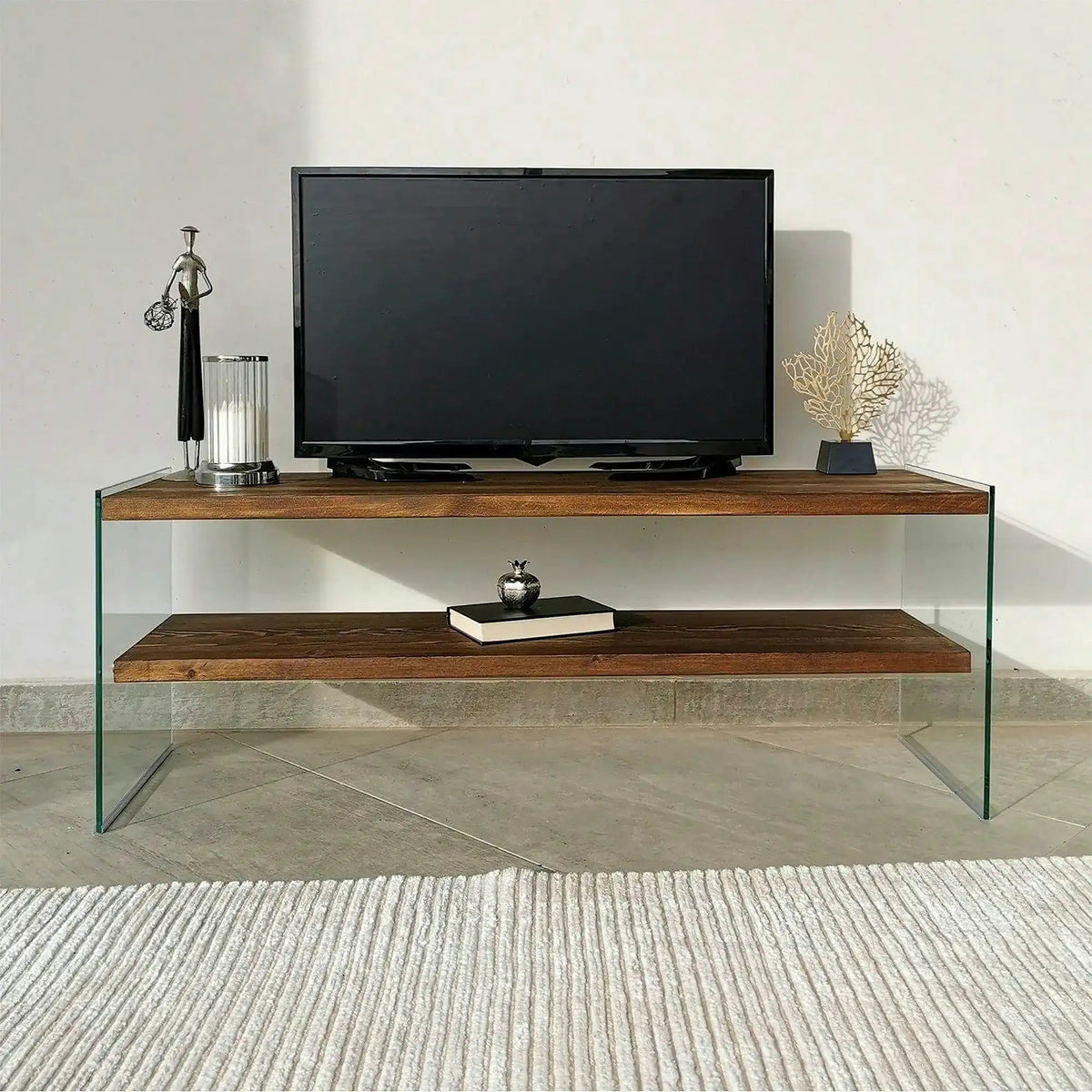 Comoda TV TV103, nuc, sticla/lemn, 120x35x45 cm