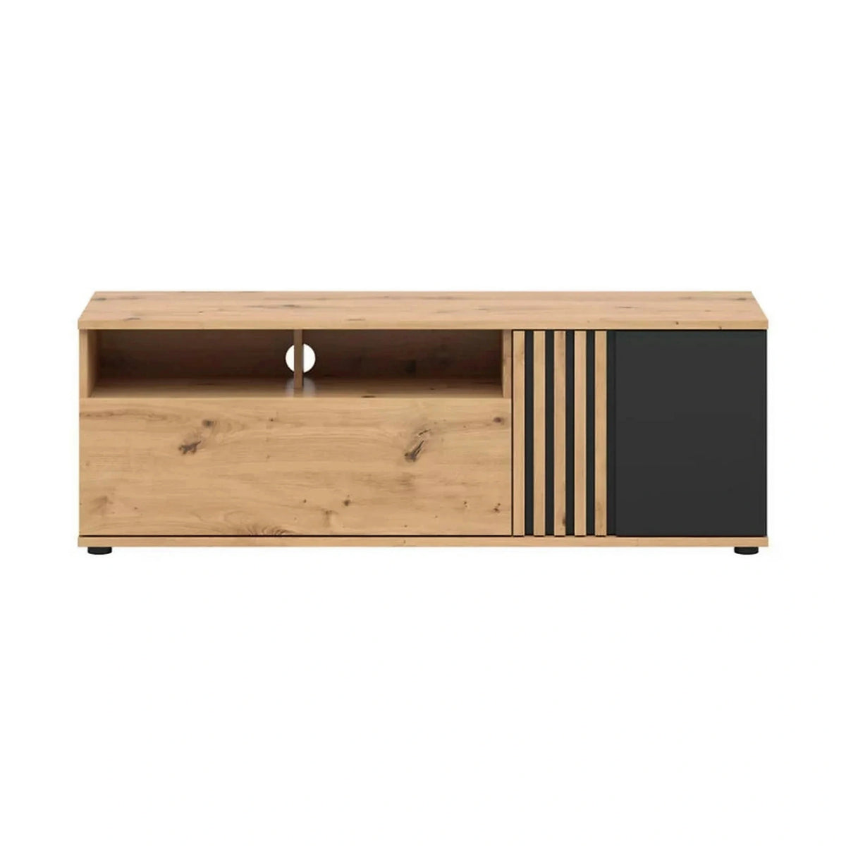 Comoda TV VABRES, stejar artisan/negru mat, PAL laminat, 136x40x47 cm