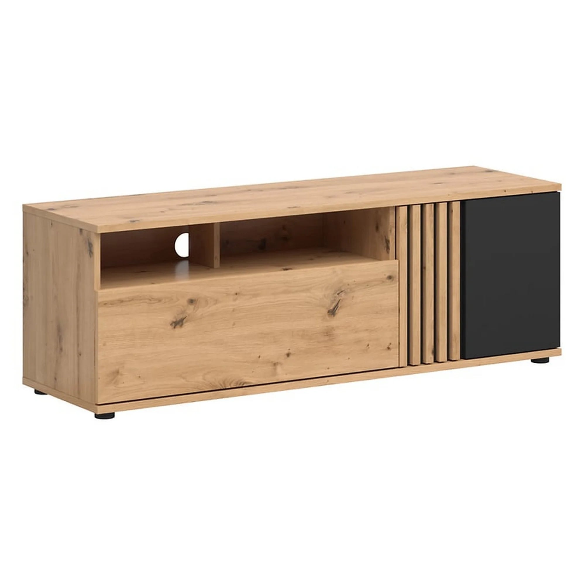 Comoda TV VABRES, stejar artisan/negru mat, PAL laminat, 136x40x47 cm