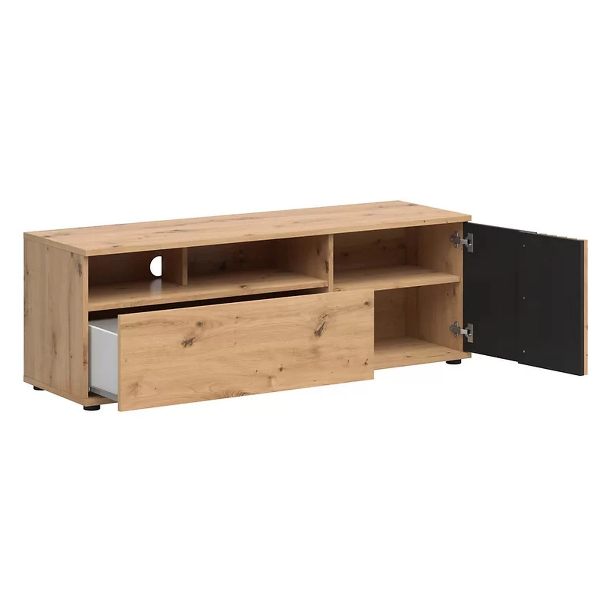 Comoda TV VABRES, stejar artisan/negru mat, PAL laminat, 136x40x47 cm