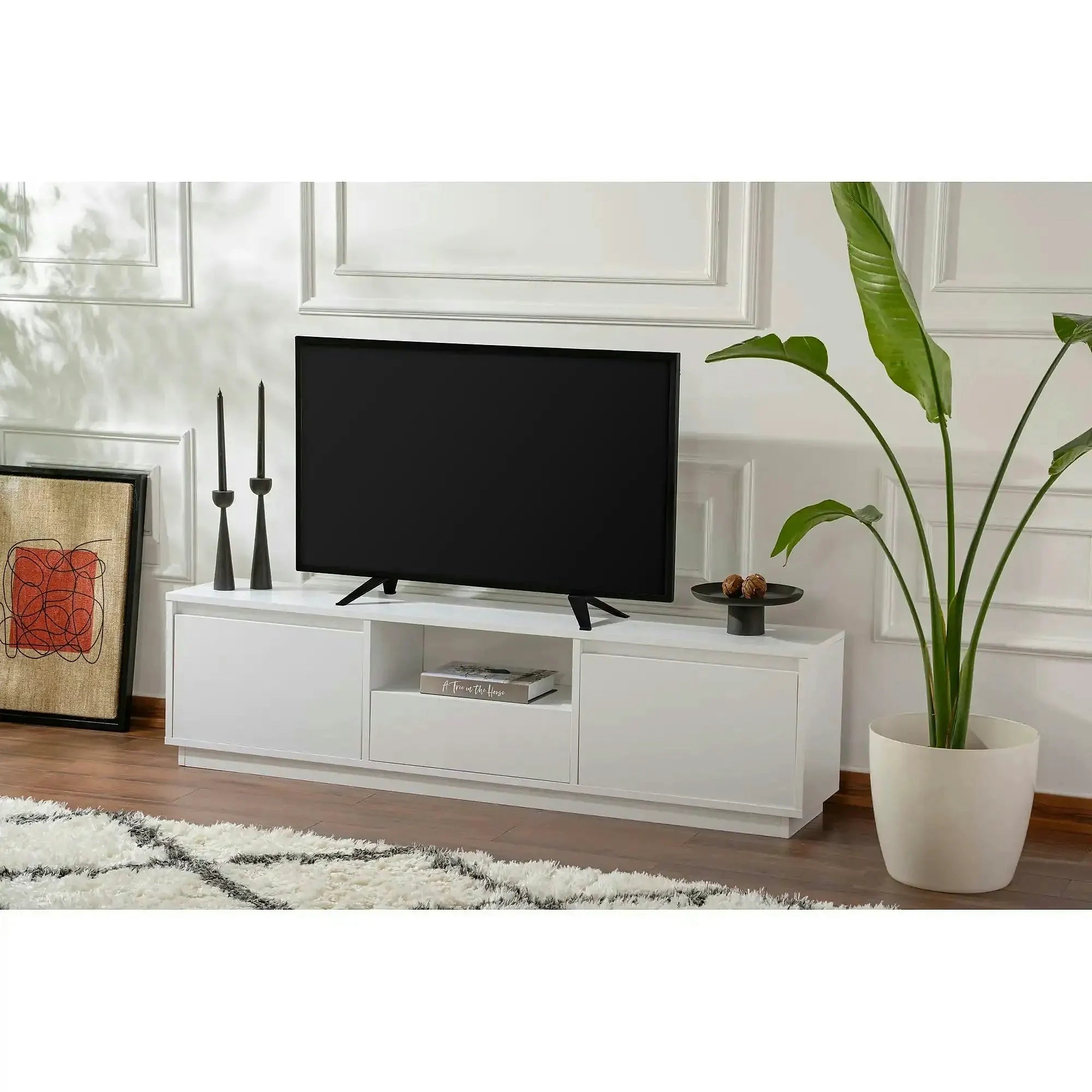 Comoda TV VANGUARD, alb, PAL, 160x30x42 cm