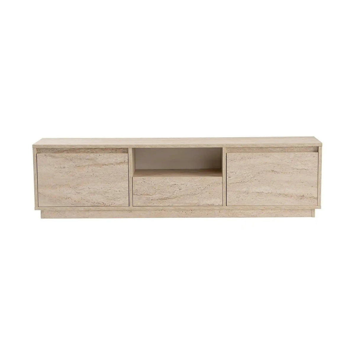 Comoda TV VANGUARD, bej cu efect de piatra travertin, PAL, 160x30x42 cm