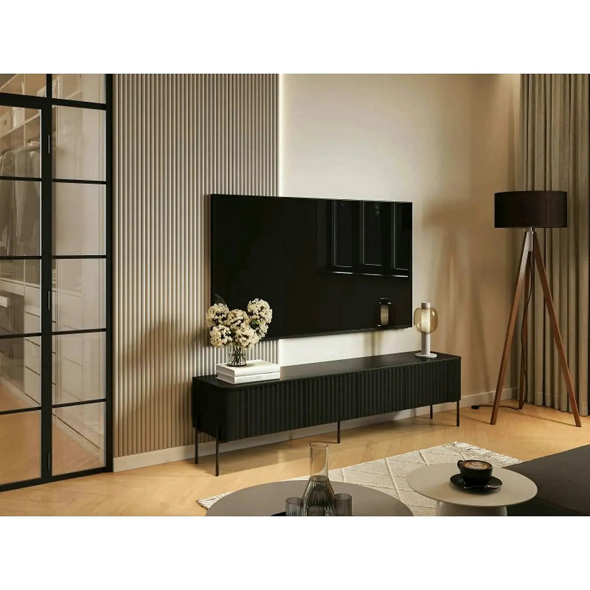 Comoda TV VERA, negru, PAL laminat, 190x40x50 cm
