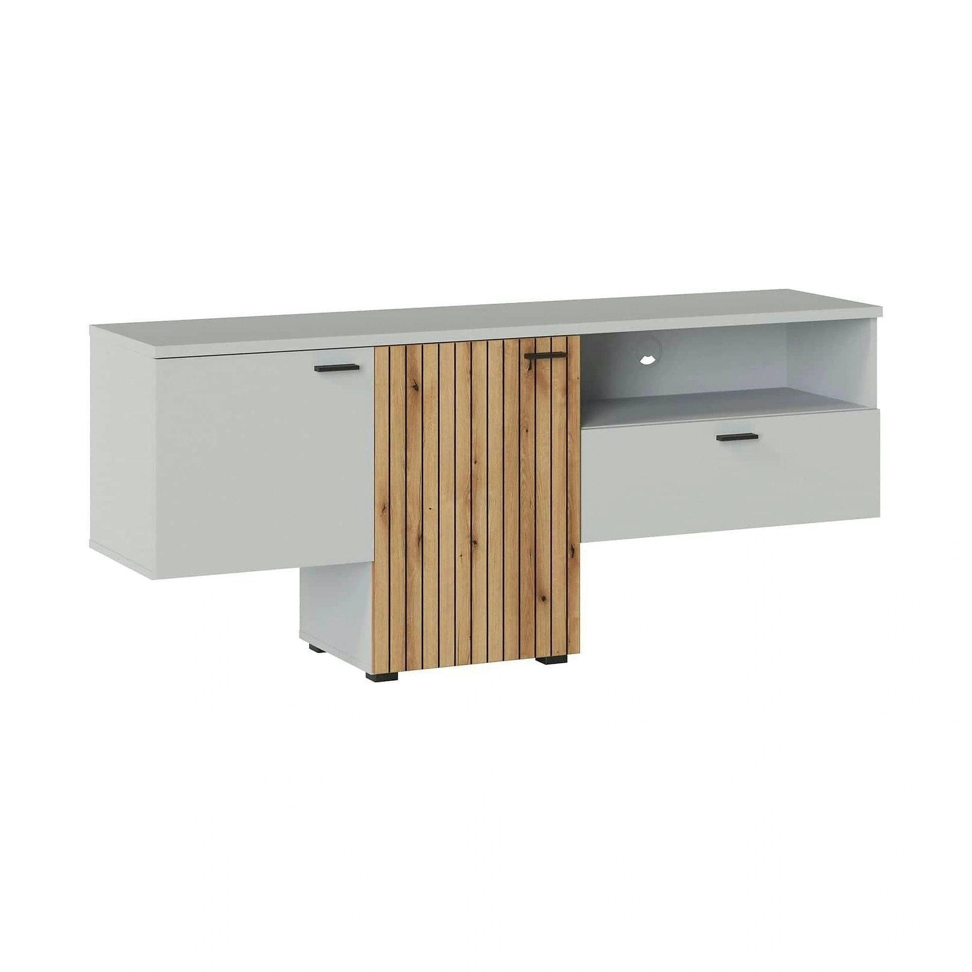 Comoda TV VERO, alb/stejar, PAL laminat, 160x40x69 cm