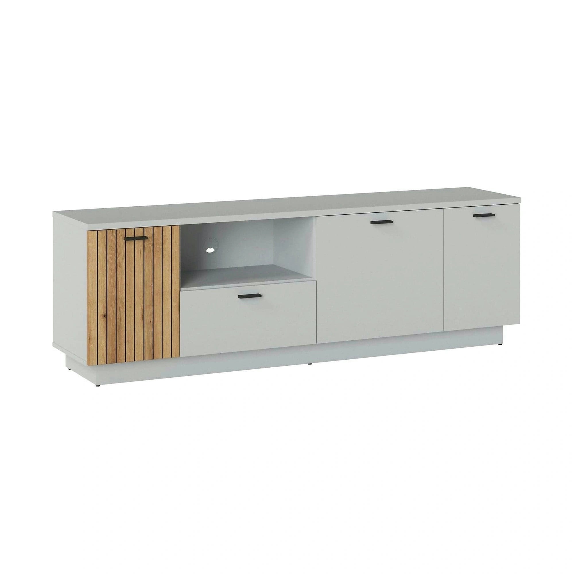 Comoda TV VERO, alb/stejar, PAL laminat, 180x40x59 cm