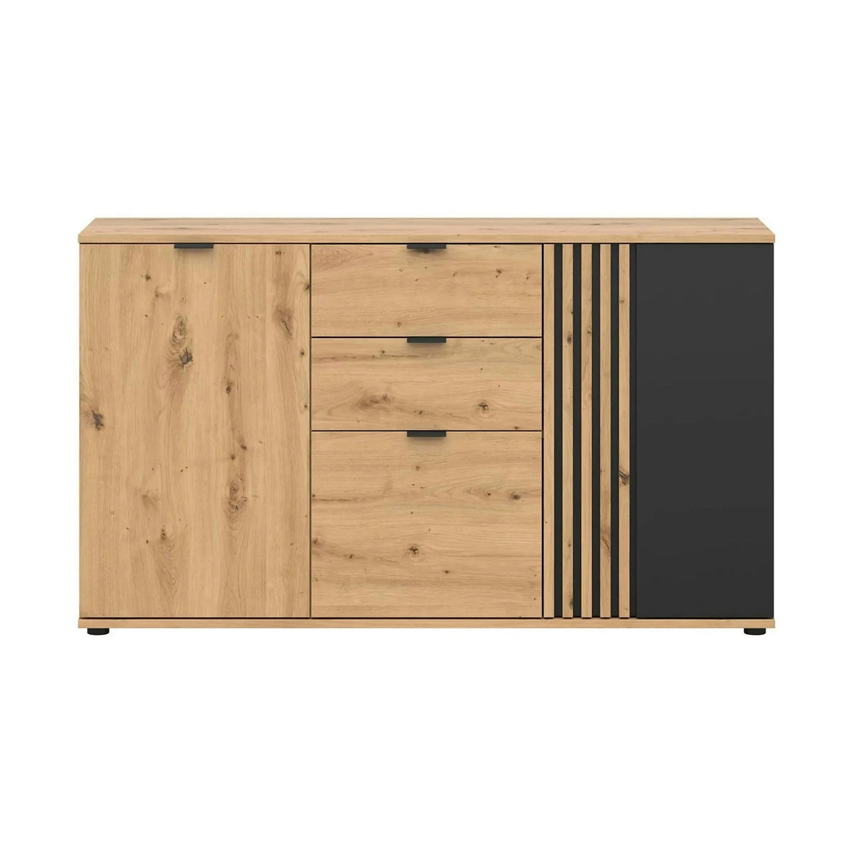 Comoda VABRES, stejar artisan/negru mat, PAL laminat, 151x40x87 cm