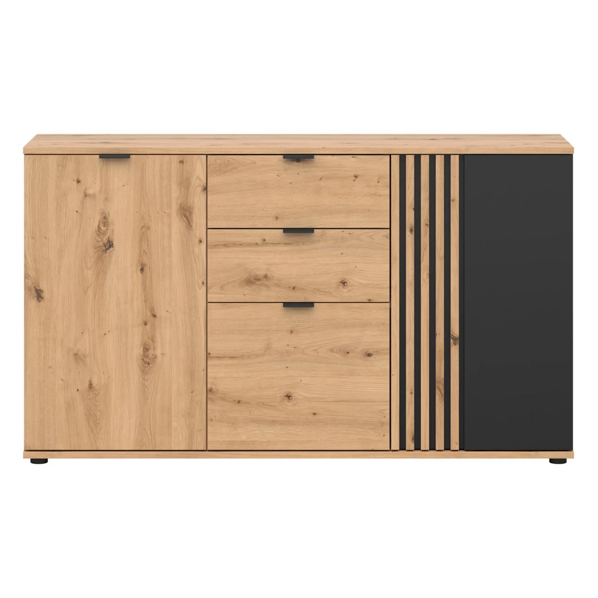 Comoda VABRES, stejar artisan/negru mat, PAL laminat, 151x40x87 cm