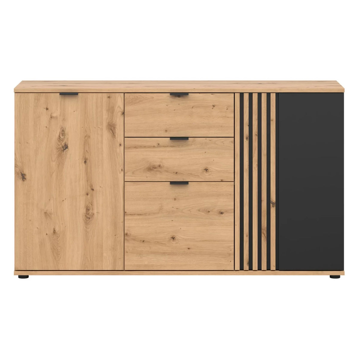 Comoda VABRES, stejar artisan/negru mat, PAL laminat, 151x40x87 cm
