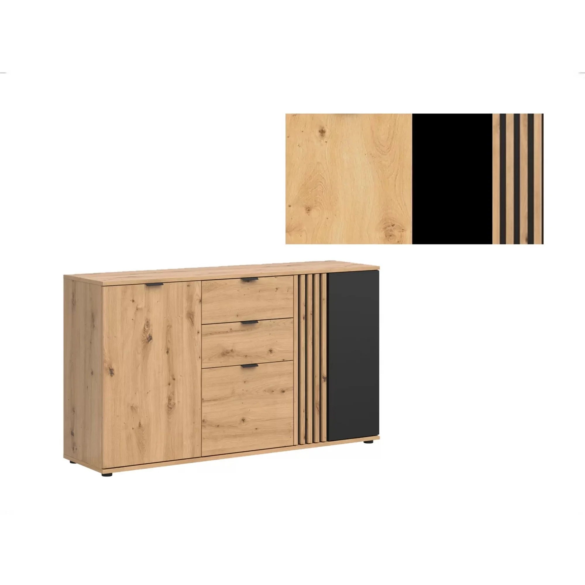 Comoda VABRES, stejar artisan/negru mat, PAL laminat, 151x40x87 cm