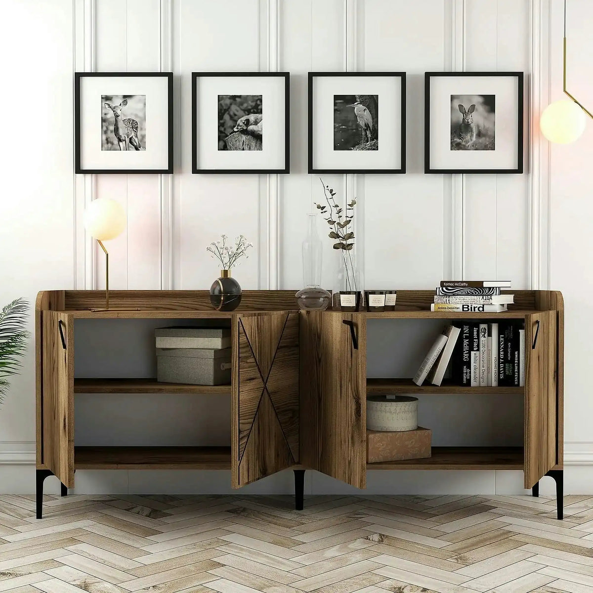 Comoda Venedik, nuc/negru, PAL melaminat/metal, 180x35x78 cm