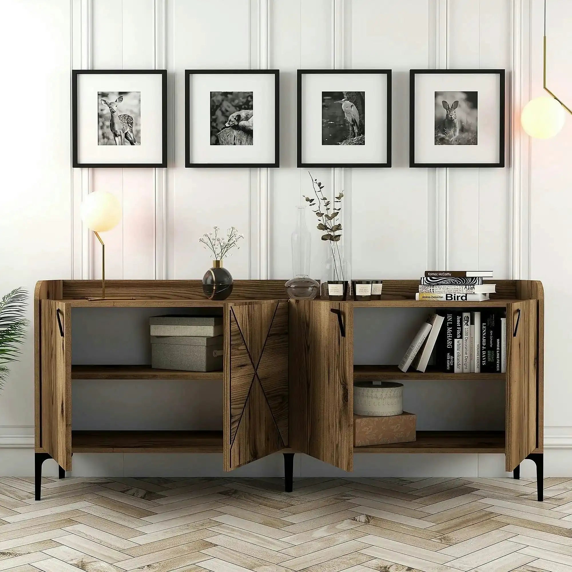 Comoda Venedik, nuc/negru, PAL melaminat/metal, 180x35x78 cm