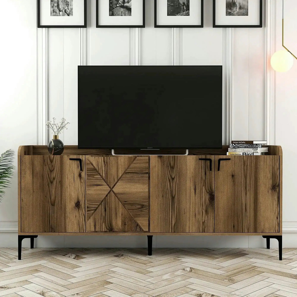 Comoda Venedik, nuc/negru, PAL melaminat/metal, 180x35x78 cm