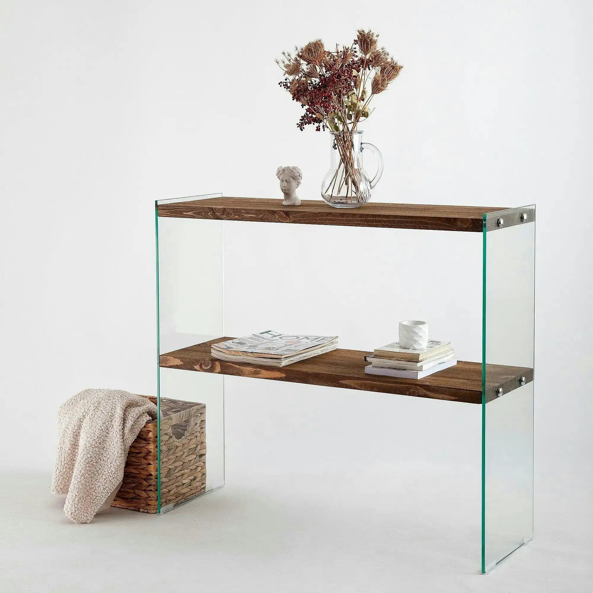 Comoda VENEDIK, nuc, sticla/lemn, 90x30x80 cm