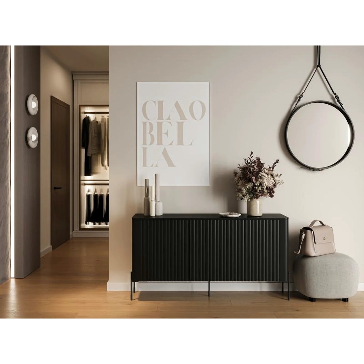 Comoda VERA, negru, PAL laminat, 150x40x80 cm