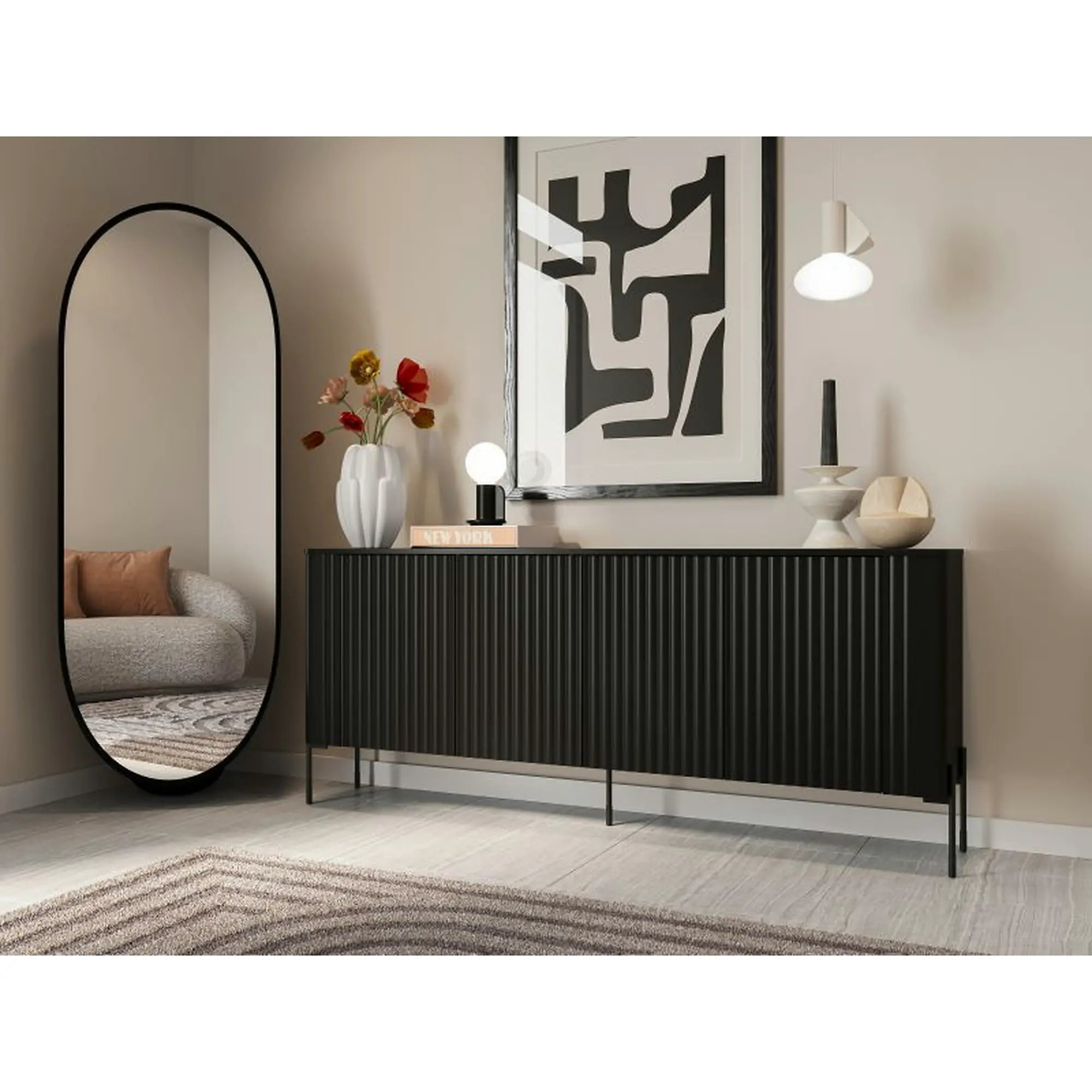 Comoda VERA, negru, PAL laminat, 190x40x80 cm