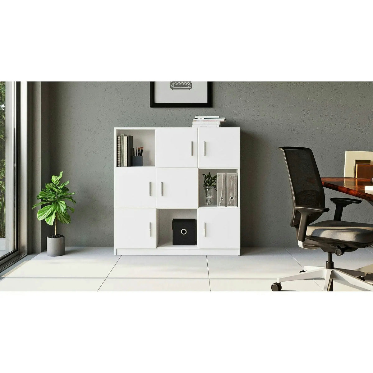 Comoda VO7-W, alb, PAL melaminat, 120x38x122 cm
