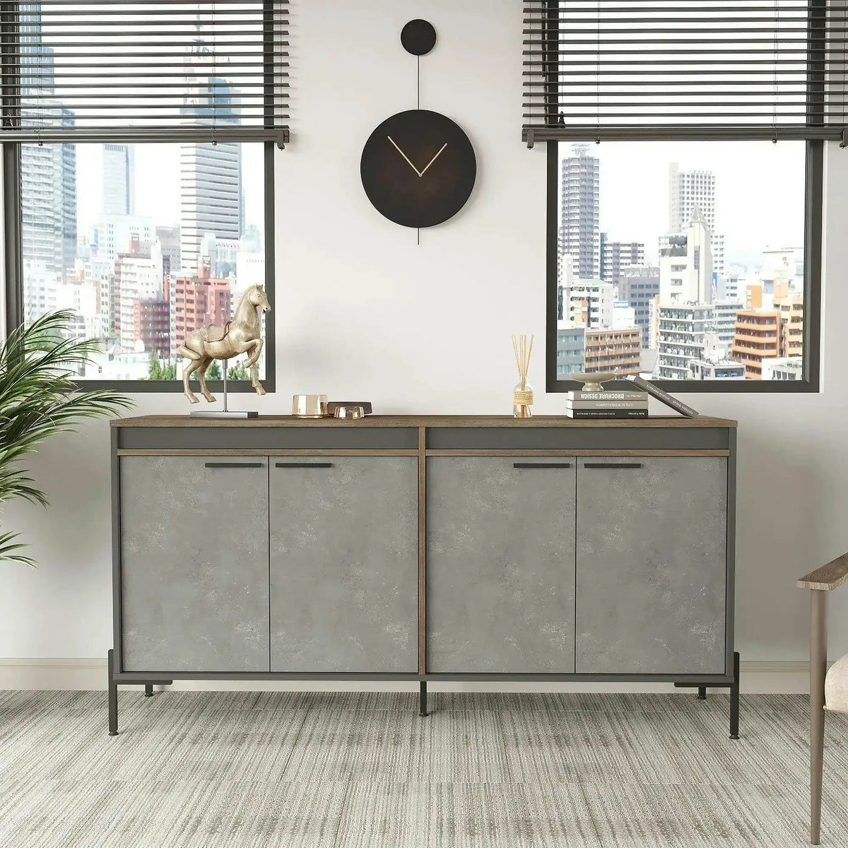 Comoda VS5 - CGA, gri/nuc, PAL melaminat/metal, 184x45x92 cm