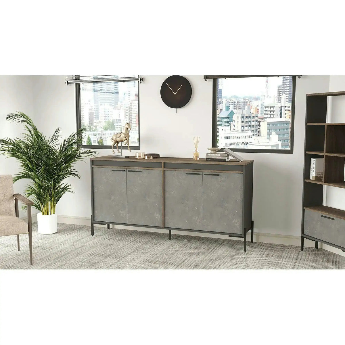 Comoda VS5 - CGA, gri/nuc, PAL melaminat/metal, 184x45x92 cm