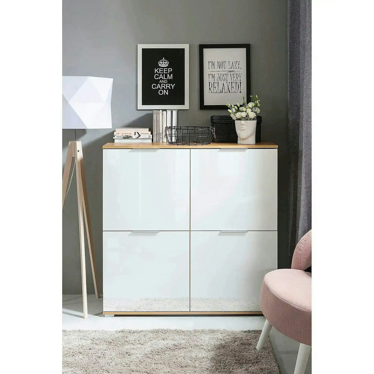 Comoda ZELE KOM4D, alb/stejar wotan, PAL, 104x41x106 cm