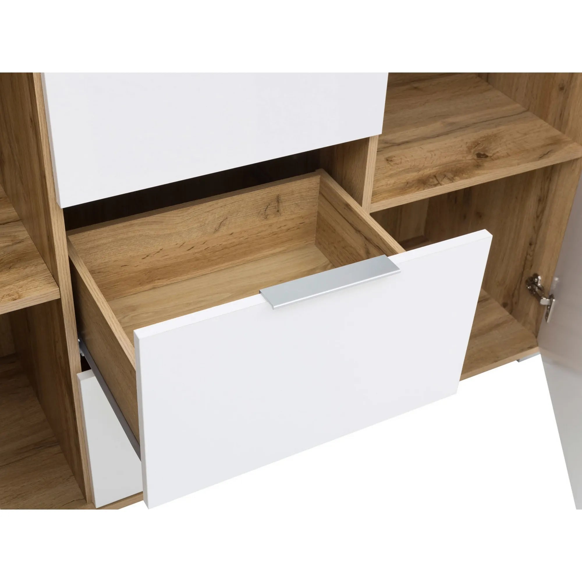 Comoda ZELE, stejar wotan/alb lucios, PAL laminat, 135x41x86 cm