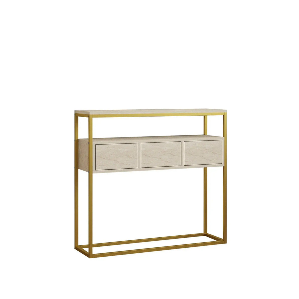 Consola GUARDA, bej cu efect de marmura/auriu, PAL melaminat, 100x29x90 cm