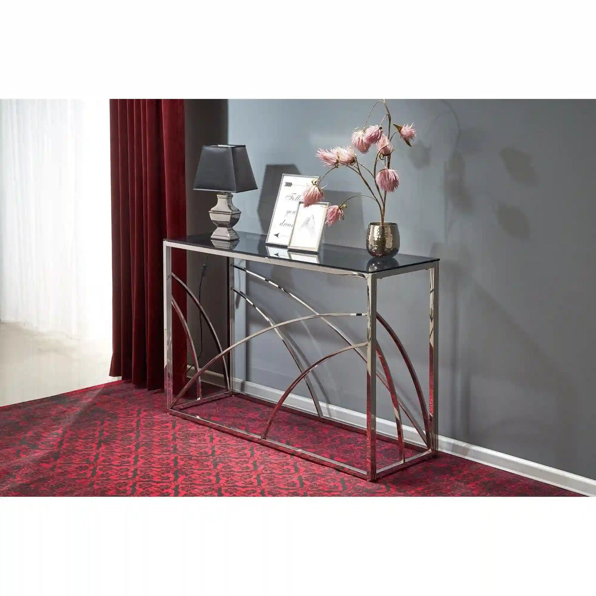 Consola KN5, negru fumuriu/crom, sticla securizata/otel, 120x40x78 cm